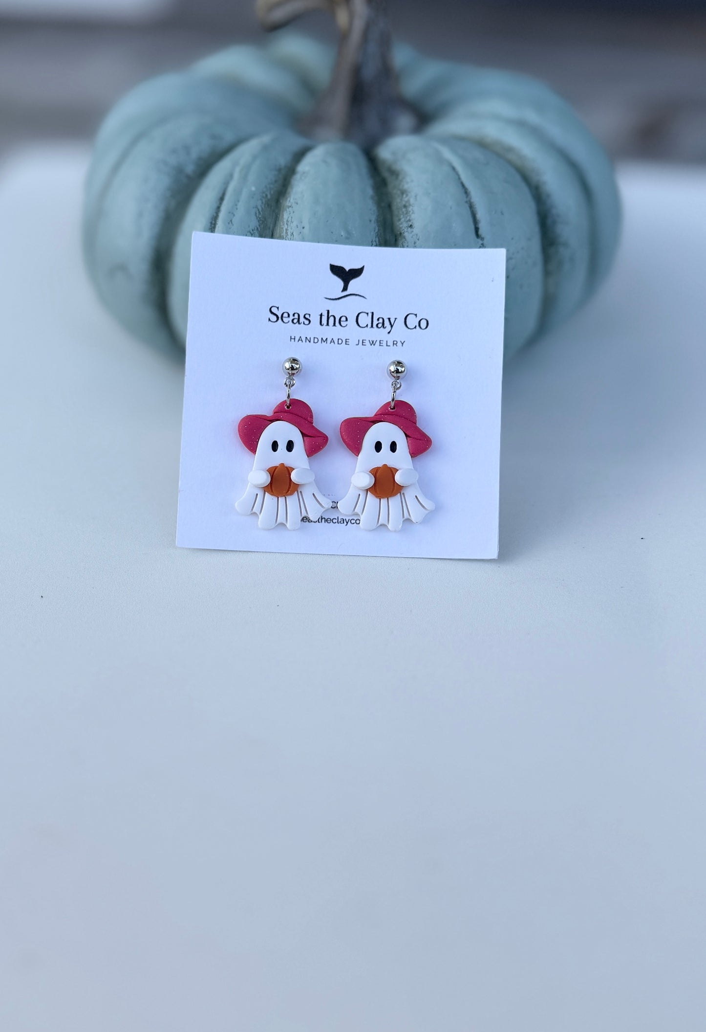 Ghost Earrings Holding a Pumpkin