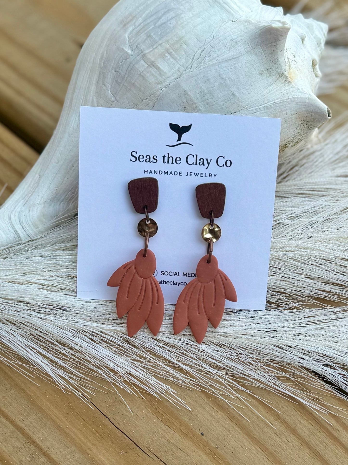 Terracotta Sunflower Dangle Earring image 2