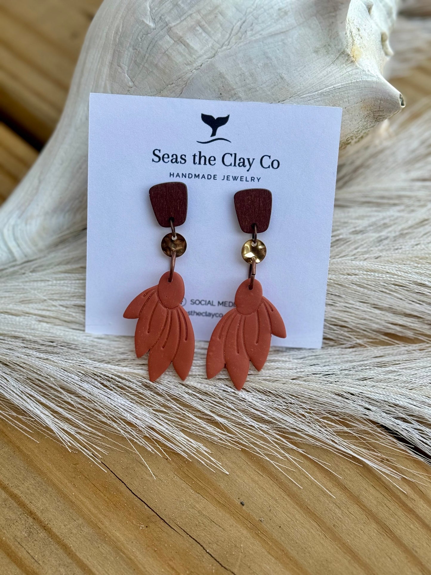 Terracotta Sunflower Dangle Earring image 1