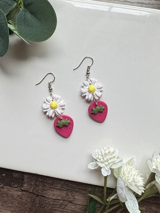 Flower Strawberry Dangle Earrings