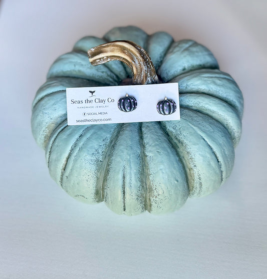 Purple Polka Dot Pumpkin Studs