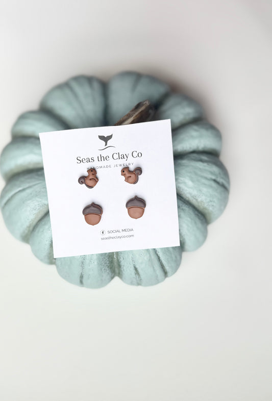 Squirrel and Acorn Stud Combo