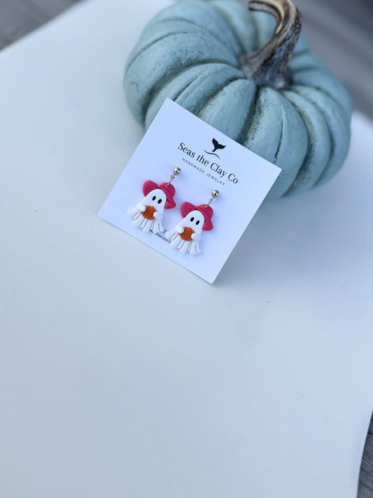 Ghost Earrings Holding a Pumpkin