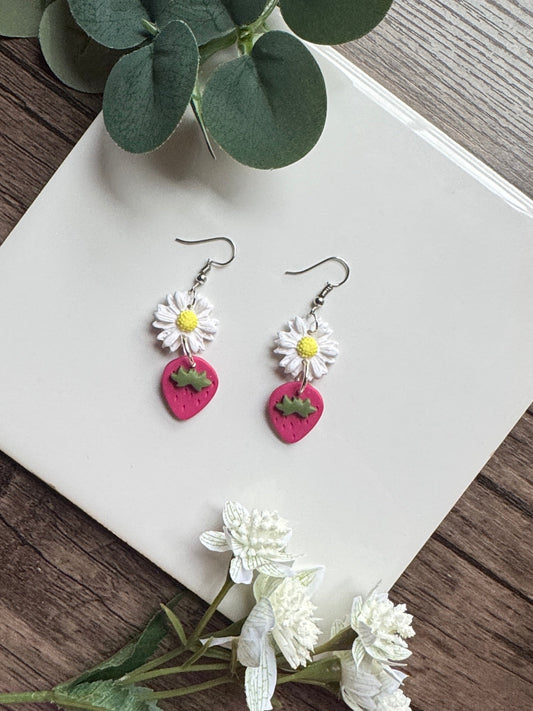 Flower Strawberry Dangle Earrings